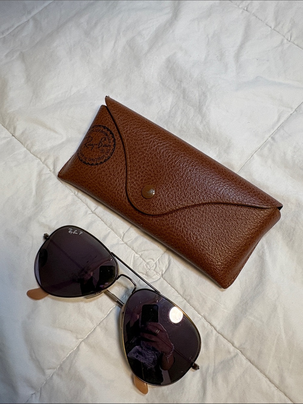Ray-Ban Brass Frame Reflector Sunglasses with Brown Leather Case